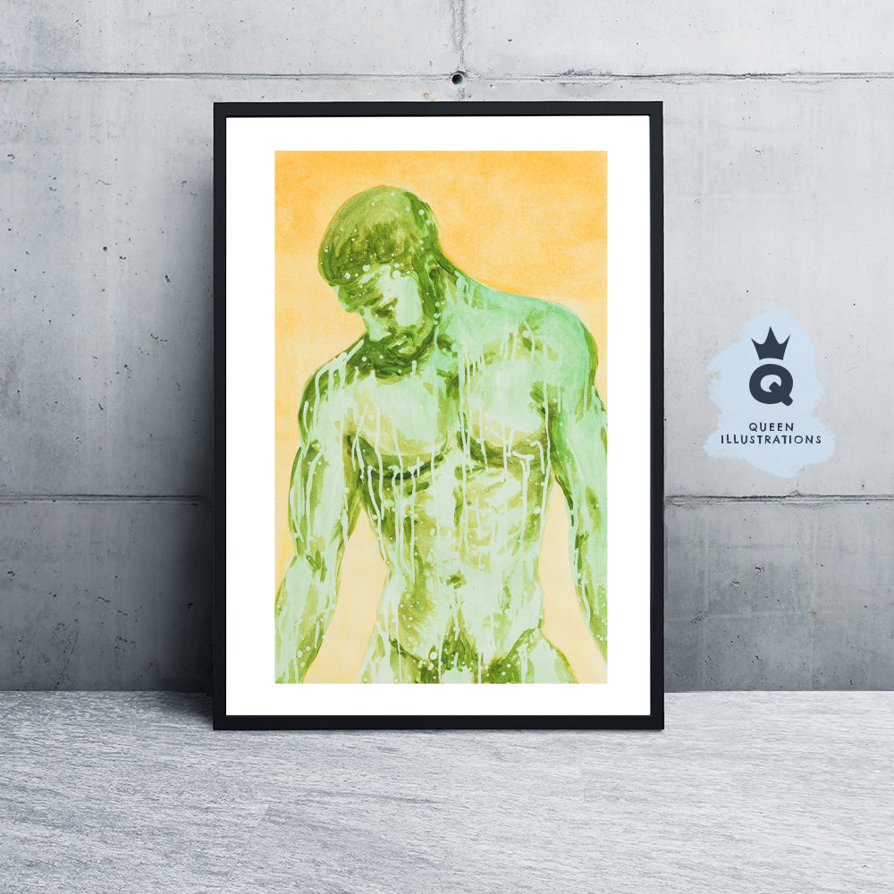 gay art, nude male body, watercolour painting, gay gift ideas,