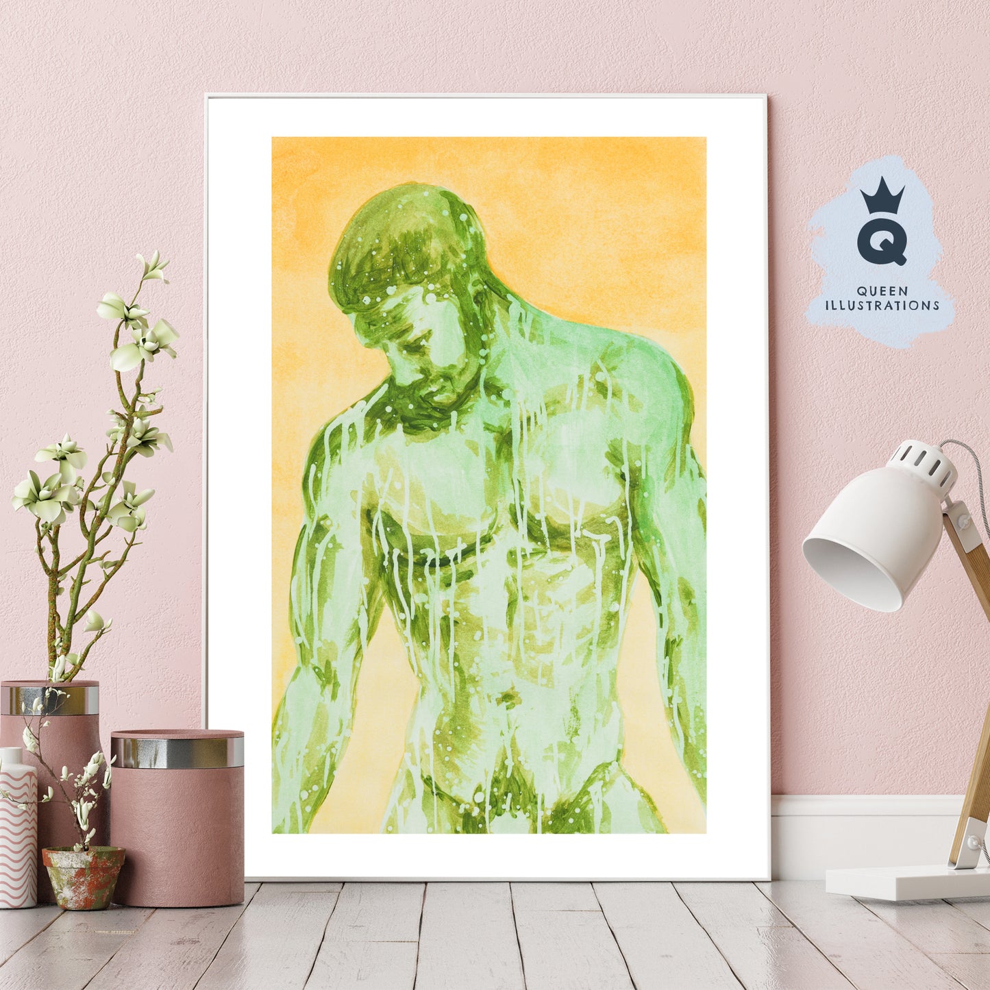gay art, nude male body, watercolour painting, gay gift ideas,