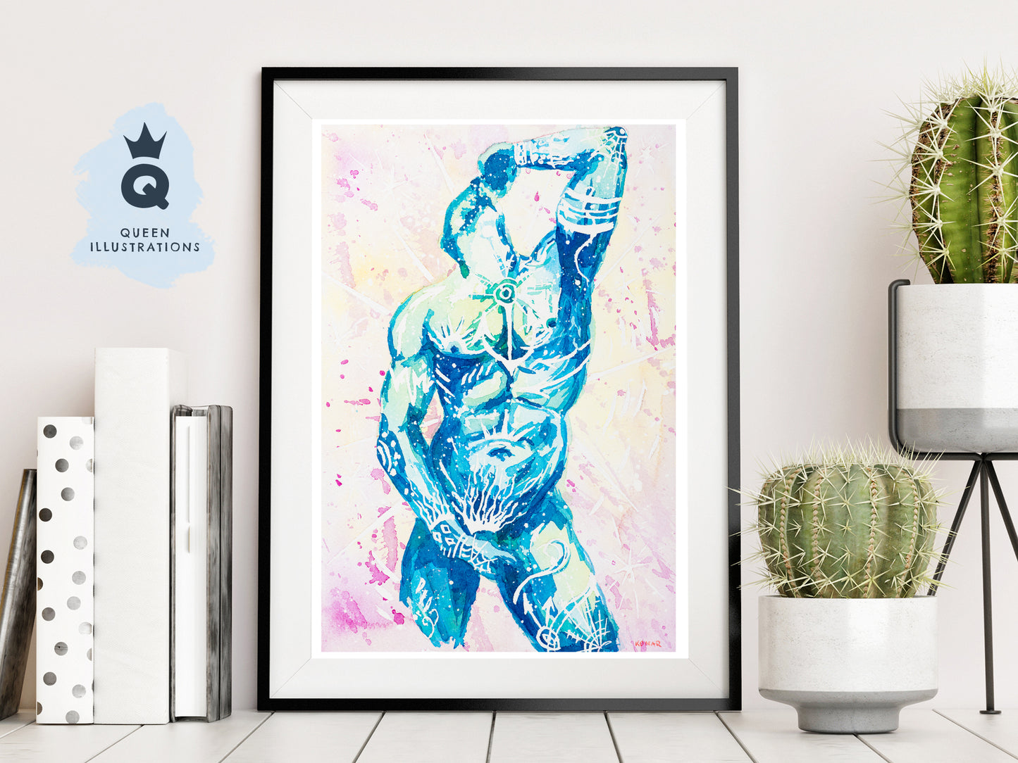 gay art, nude male body, watercolour painting, gay gift ideas,