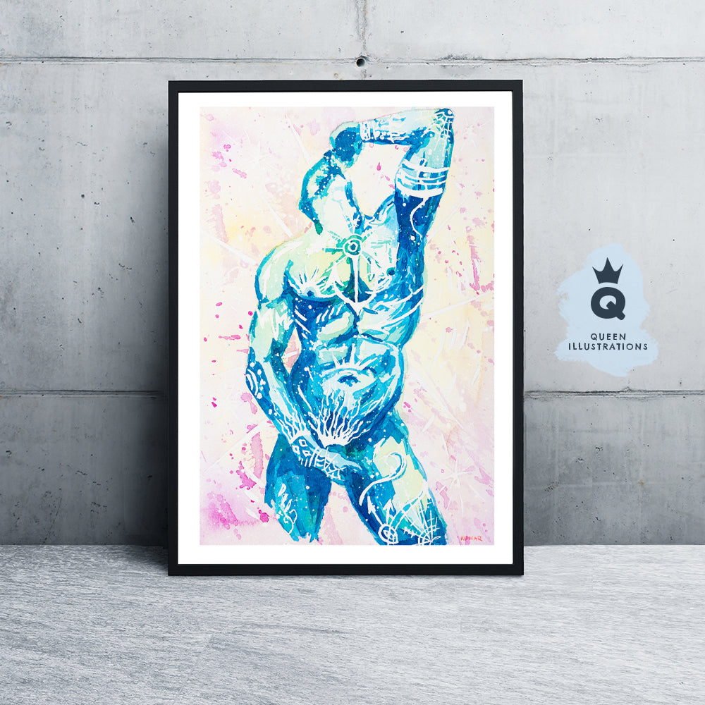 gay art, nude male body, watercolour painting, gay gift ideas,