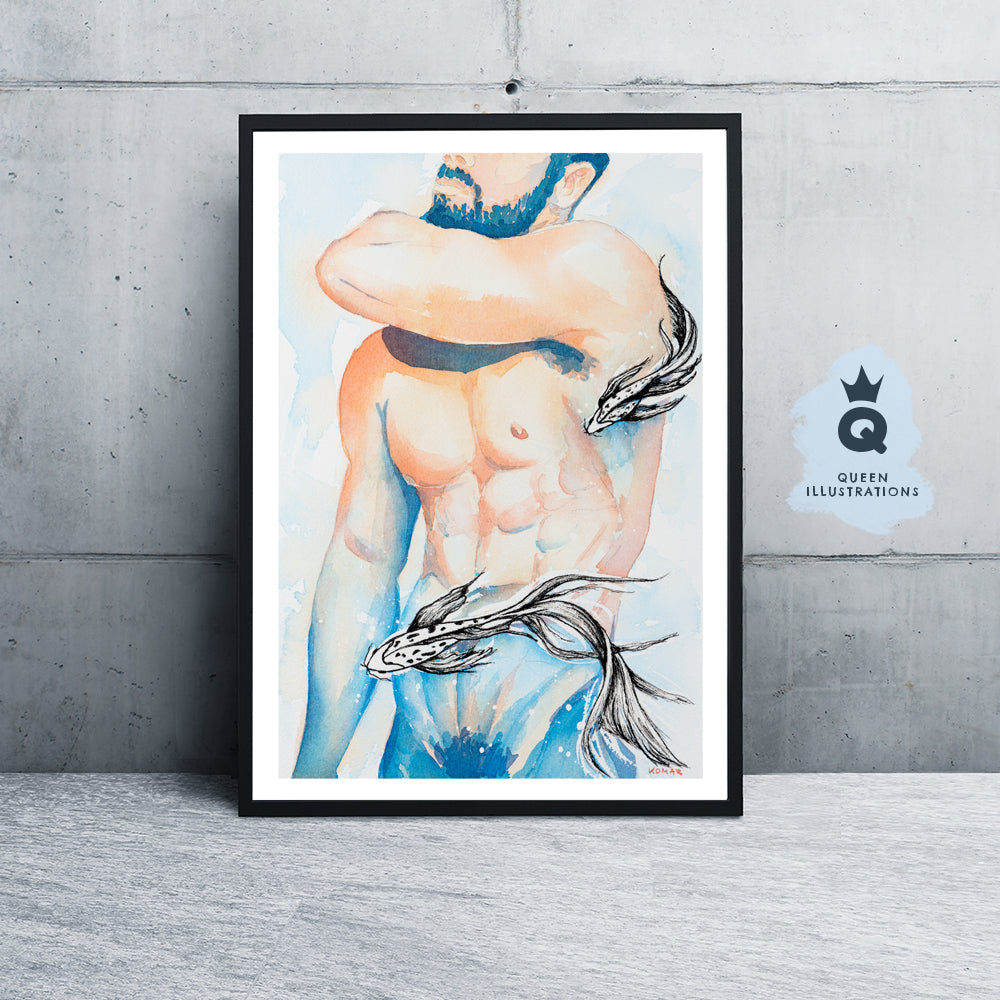 "AQUA" - Naked man, Art Print