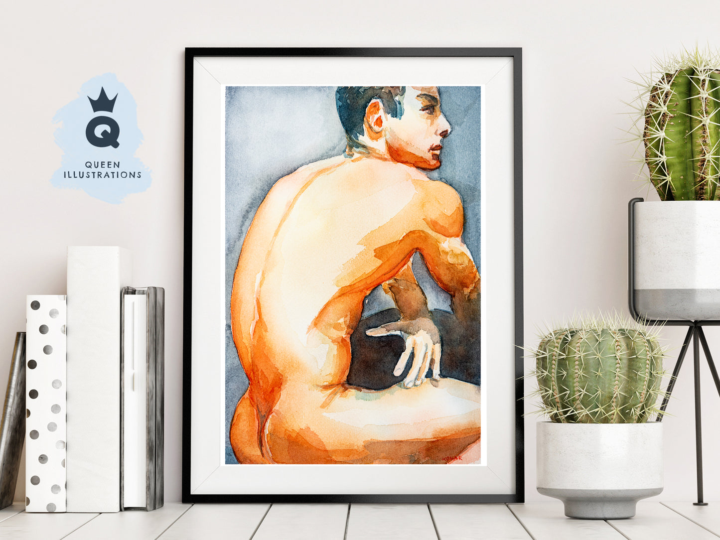 gay art, nude male body, watercolour painting, gay gift ideas,