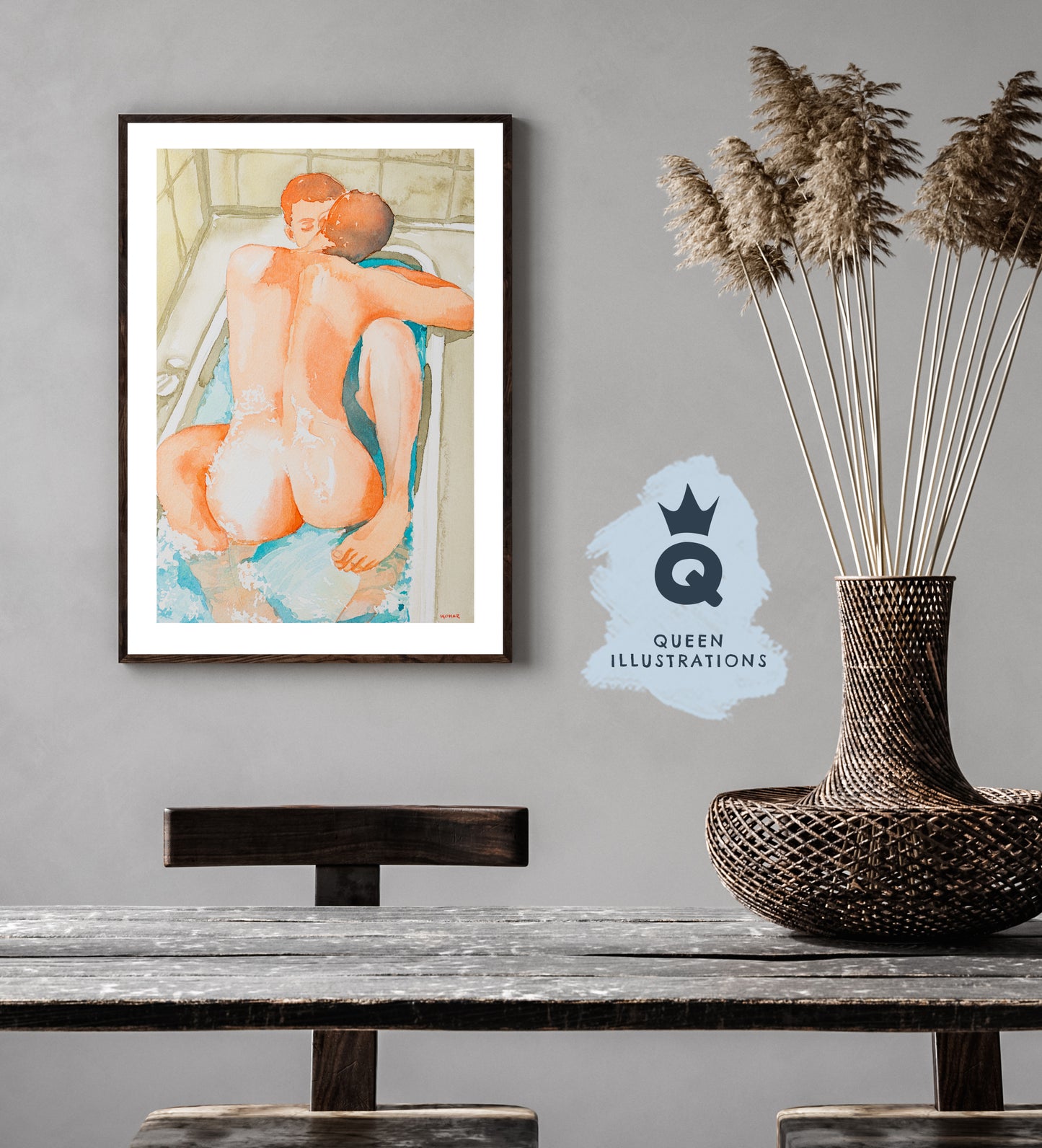 gay art, nude male body, watercolour painting, gay gift ideas,