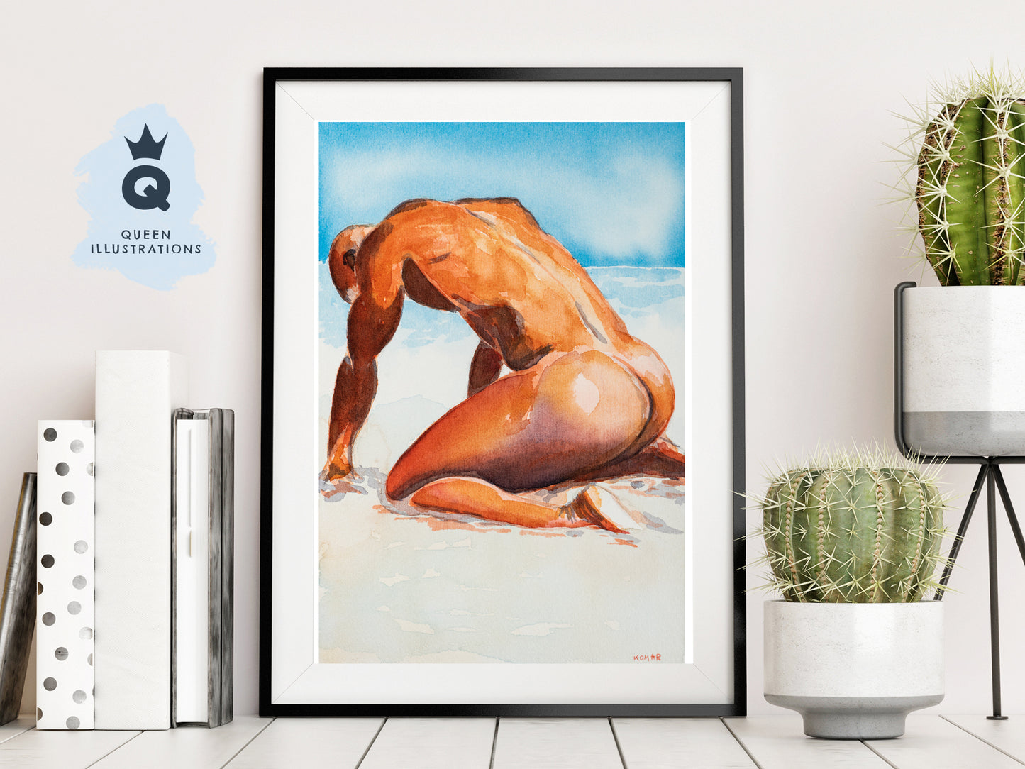 gay art, nude male body, watercolour painting, gay gift ideas,