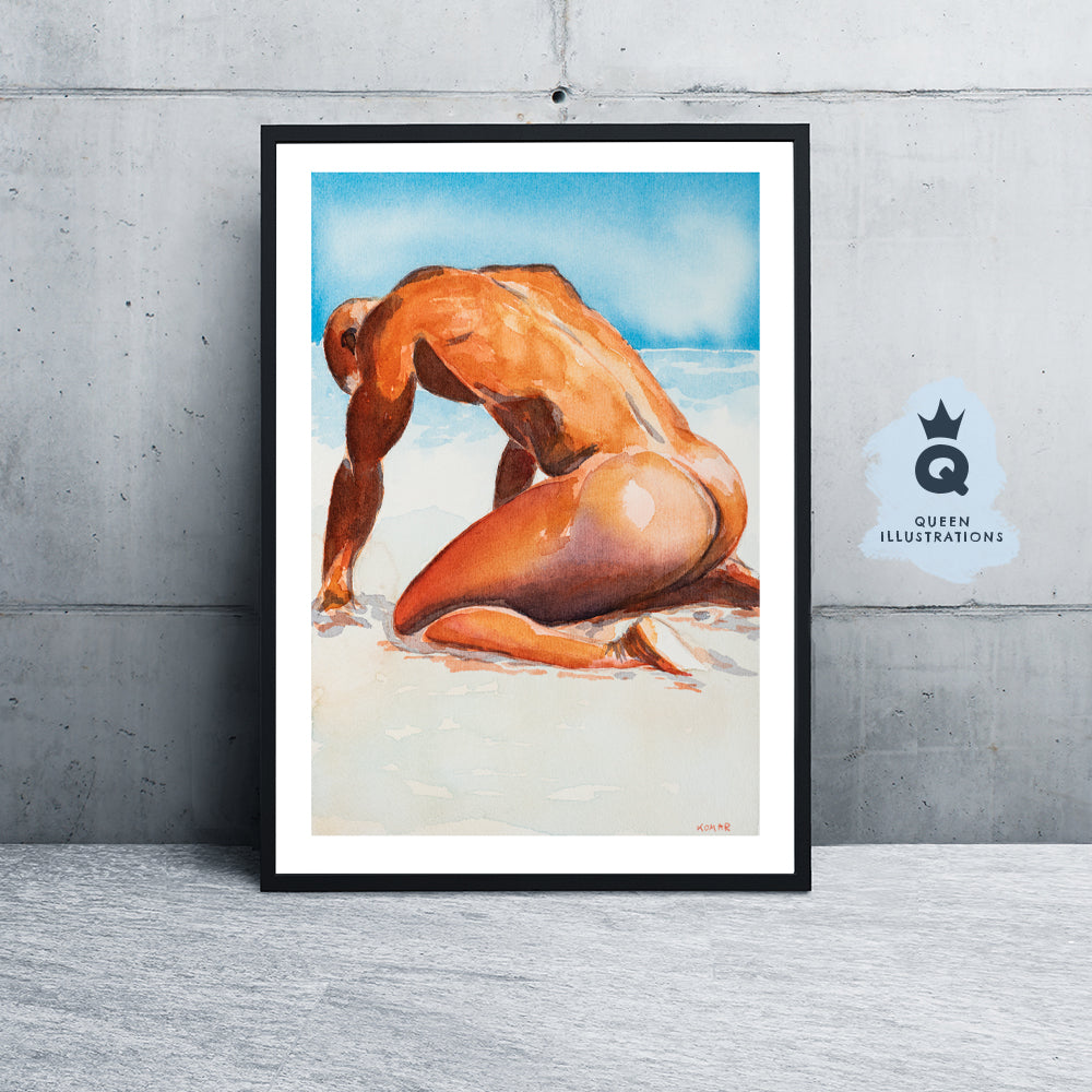 gay art, nude male body, watercolour painting, gay gift ideas,