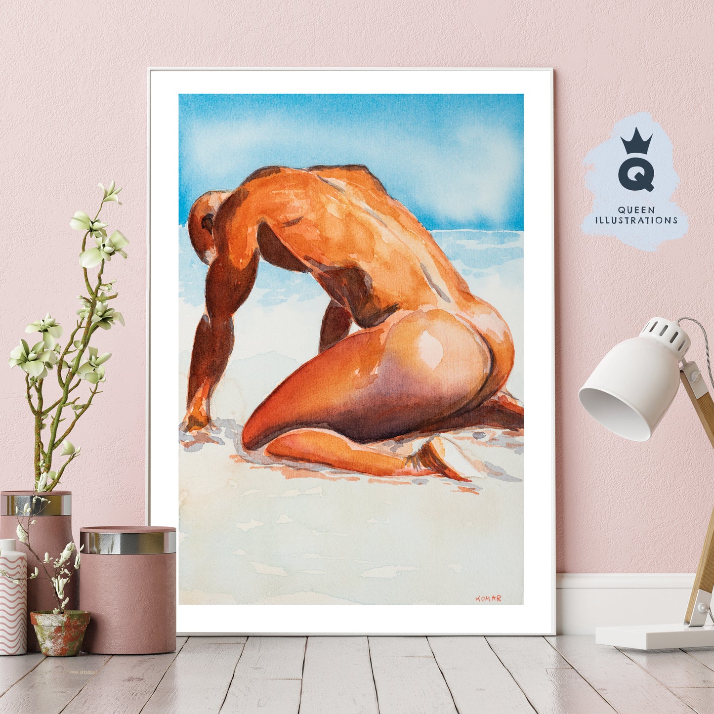 gay art, nude male body, watercolour painting, gay gift ideas,