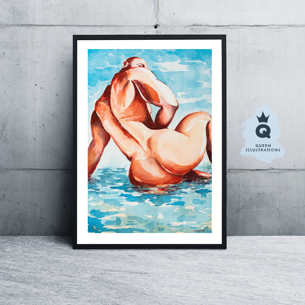 gay art, nude male body, watercolour painting, gay gift ideas,