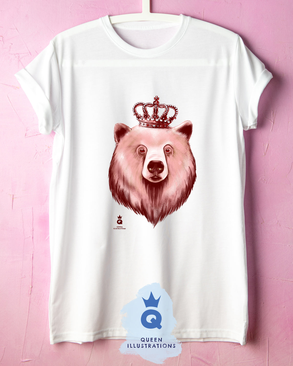 bear king wearing a crown, gay bear, pride outfit, gay T-shirt