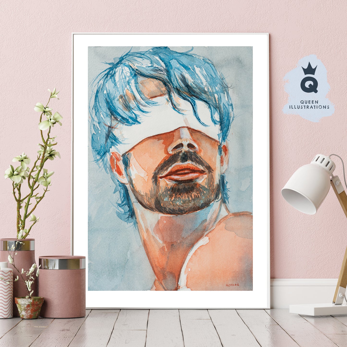 gay art, nude male body, watercolour painting, gay gift ideas,