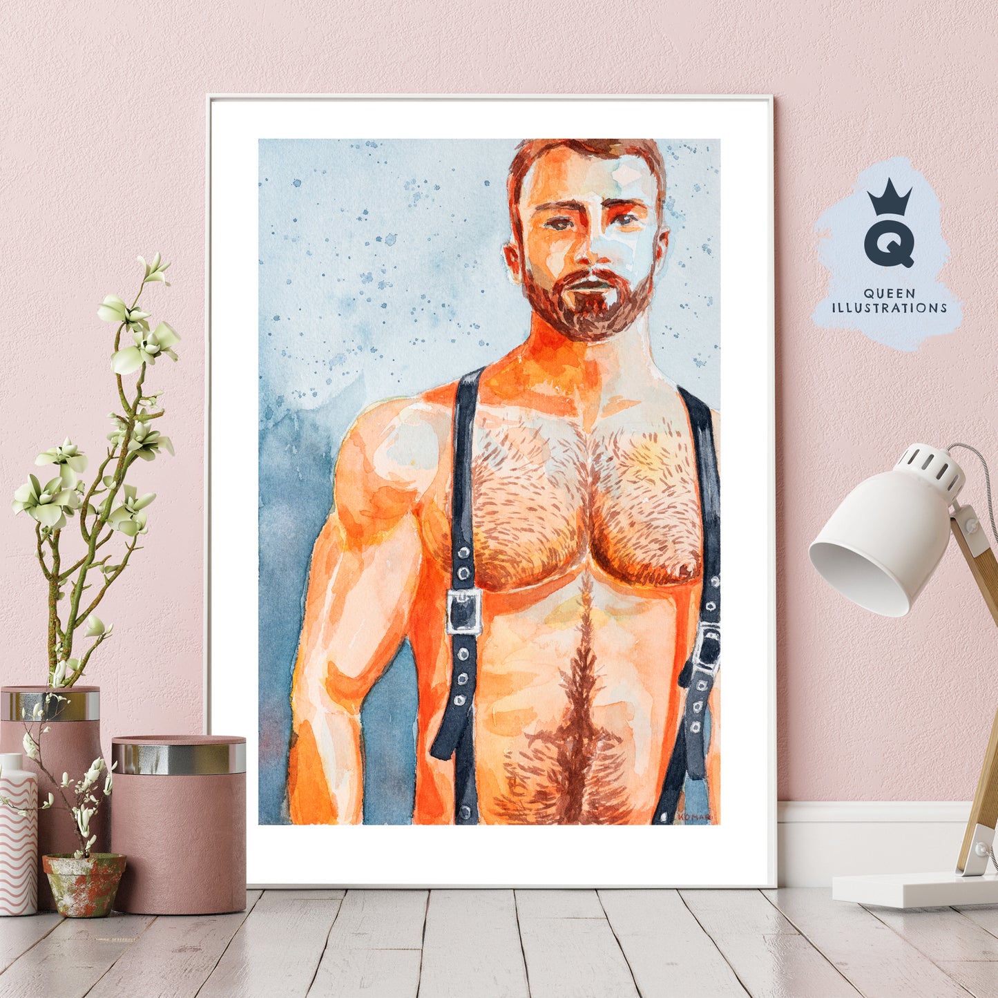 gay art, nude male body, watercolour painting, gay gift ideas,