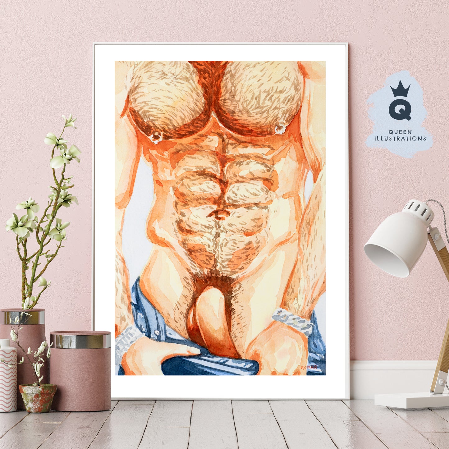 gay art, nude male body, watercolour painting, gay gift ideas,