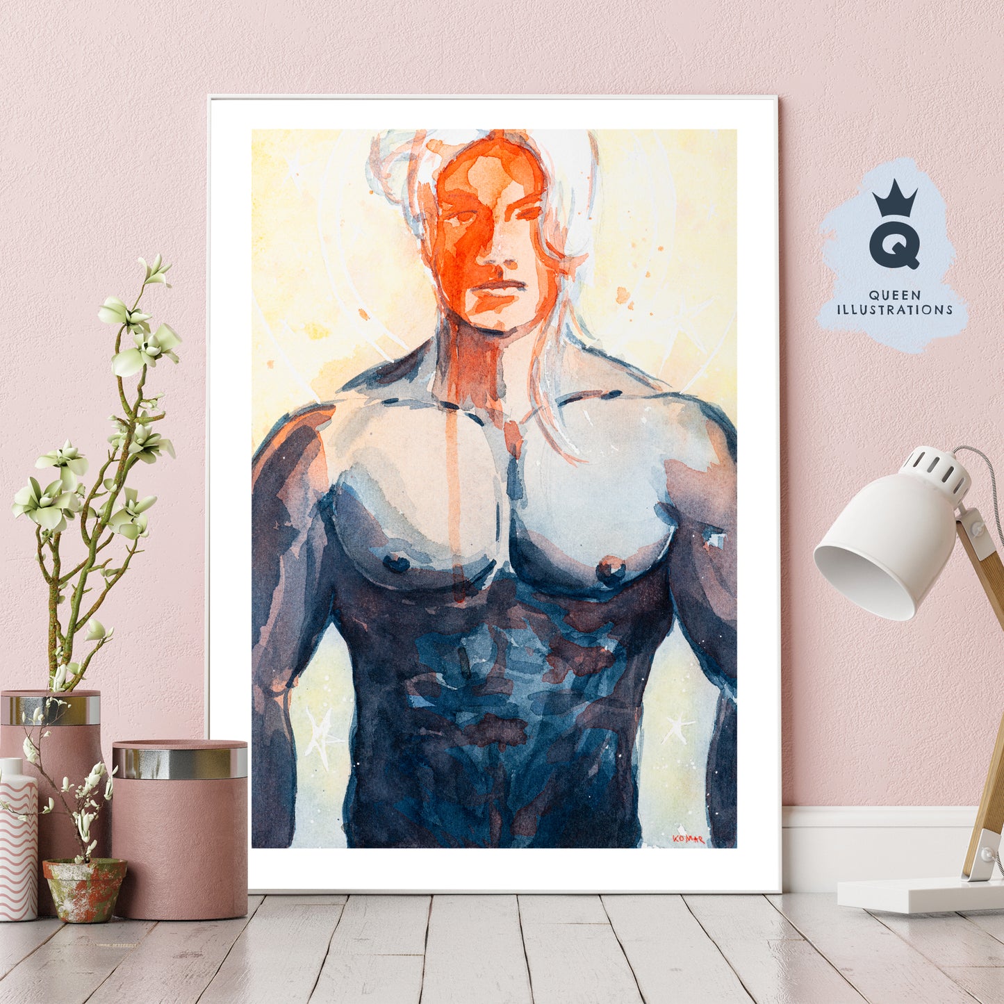 gay art, nude male body, watercolour painting, gay gift ideas,