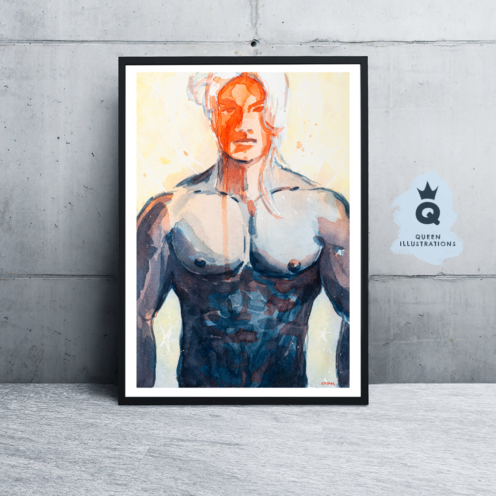 gay art, nude male body, watercolour painting, gay gift ideas,