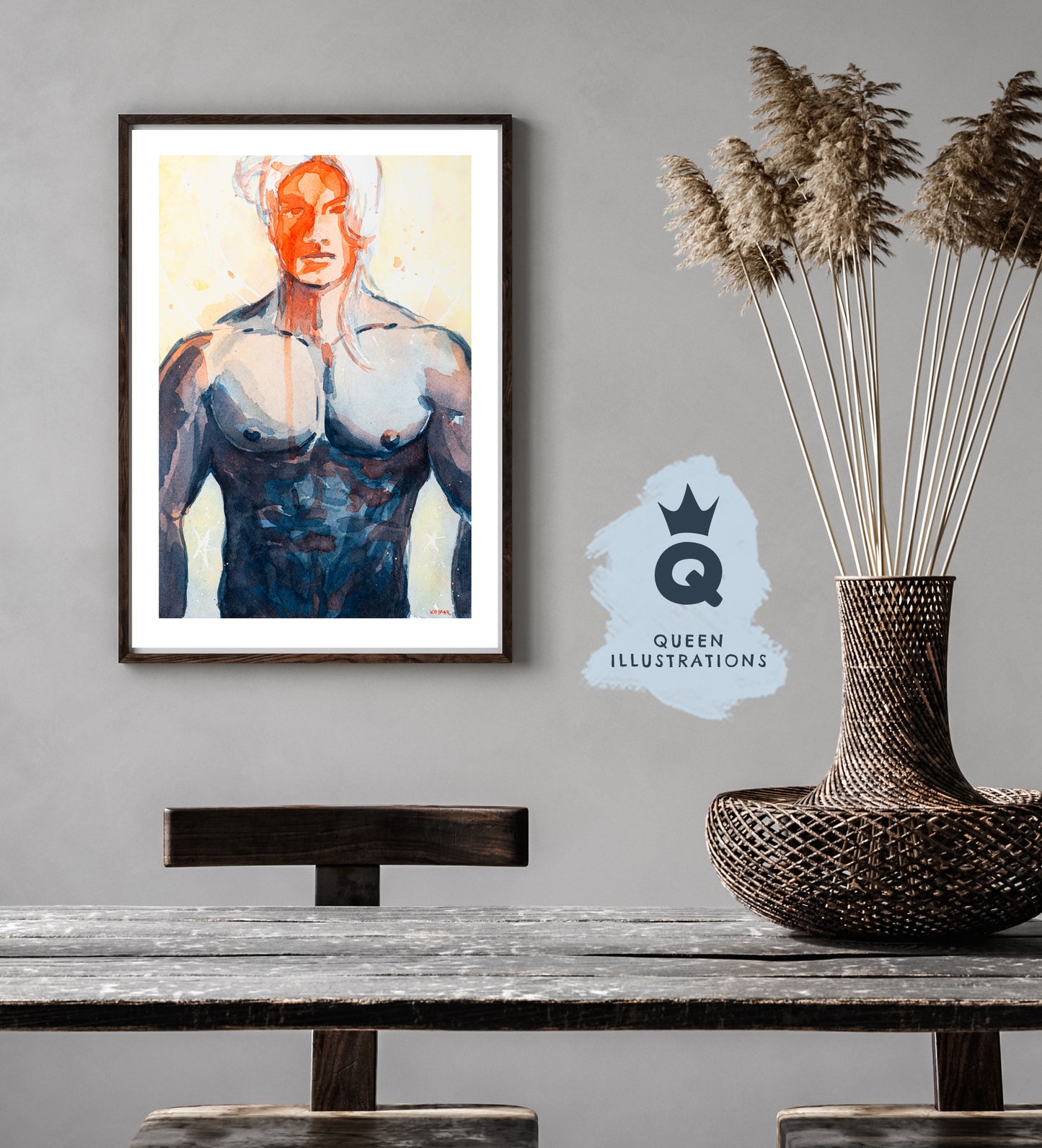gay art, nude male body, watercolour painting, gay gift ideas,