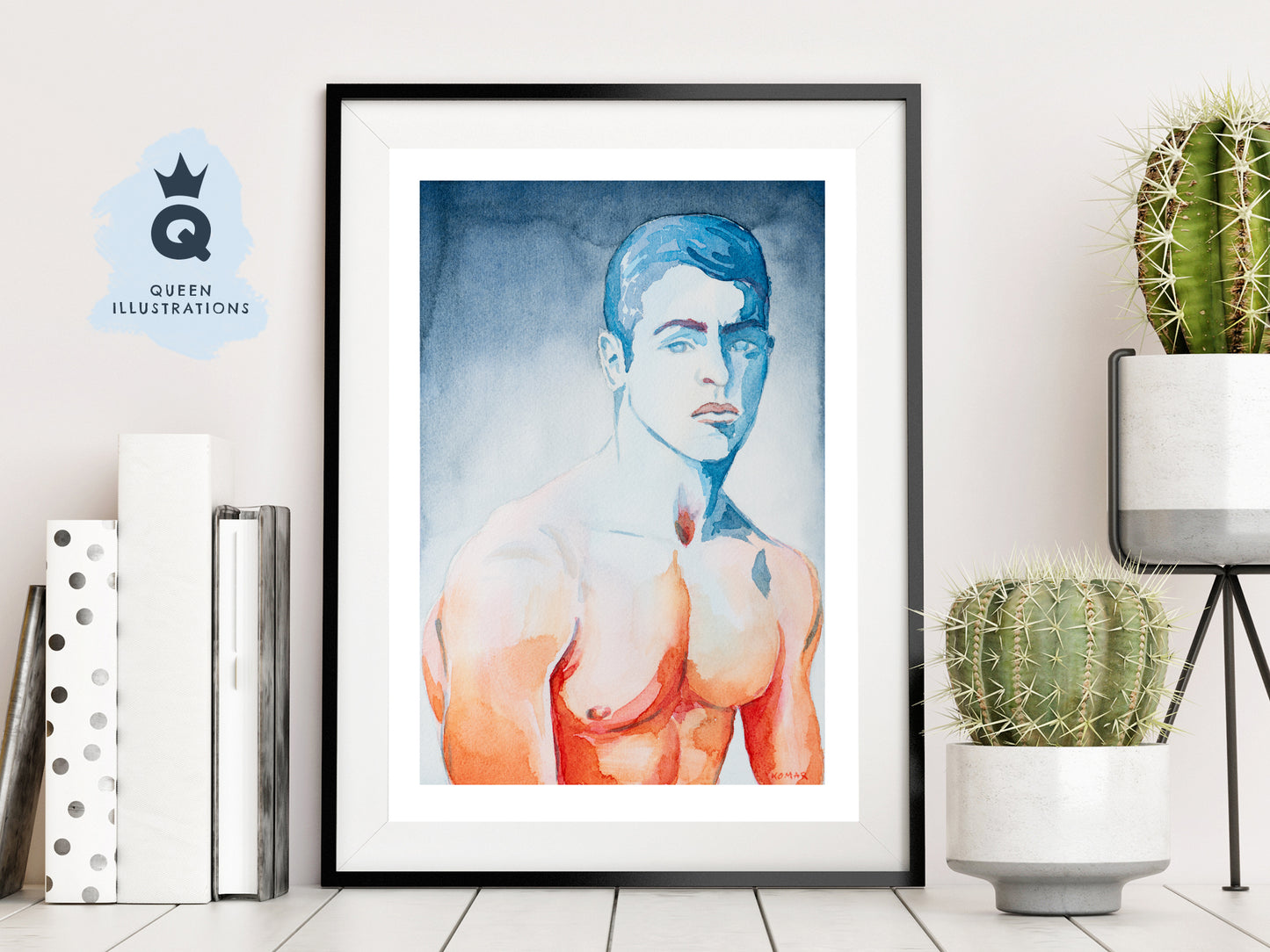 watercolour portrait of a young muscular man