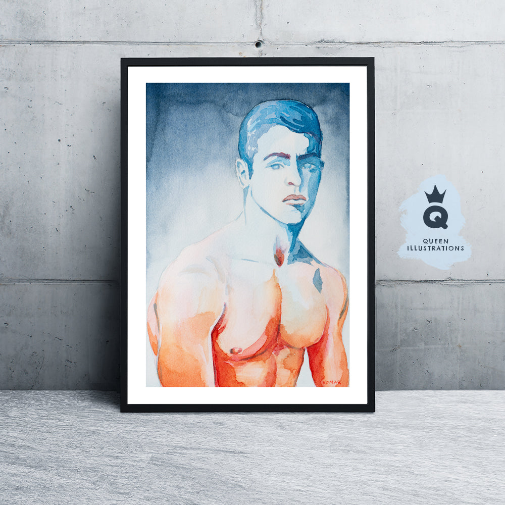 gay art, nude male body, watercolour painting, gay gift ideas,