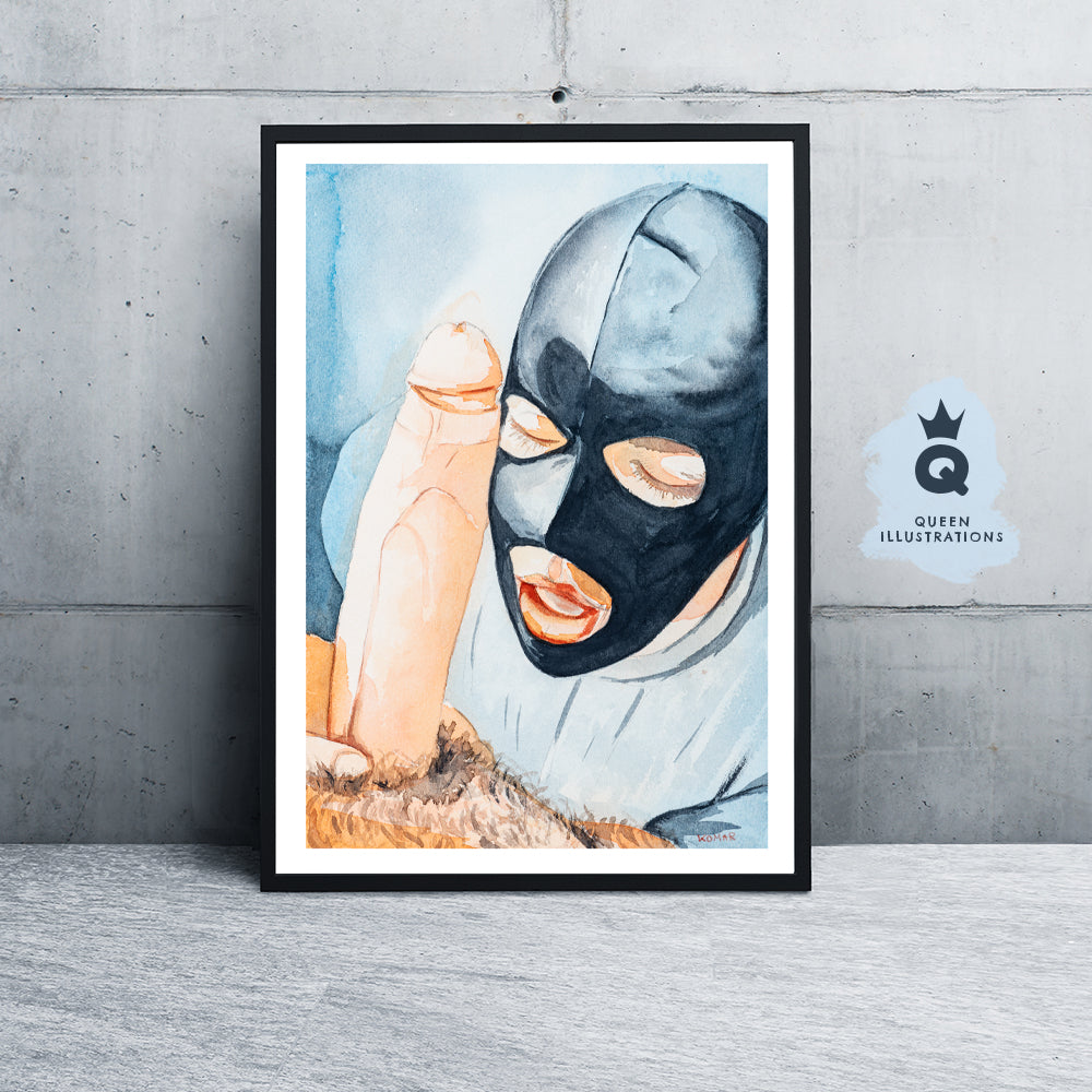 gay art, nude male body, watercolour painting, gay gift ideas, erotic art, penis cock face mask, gay porn art