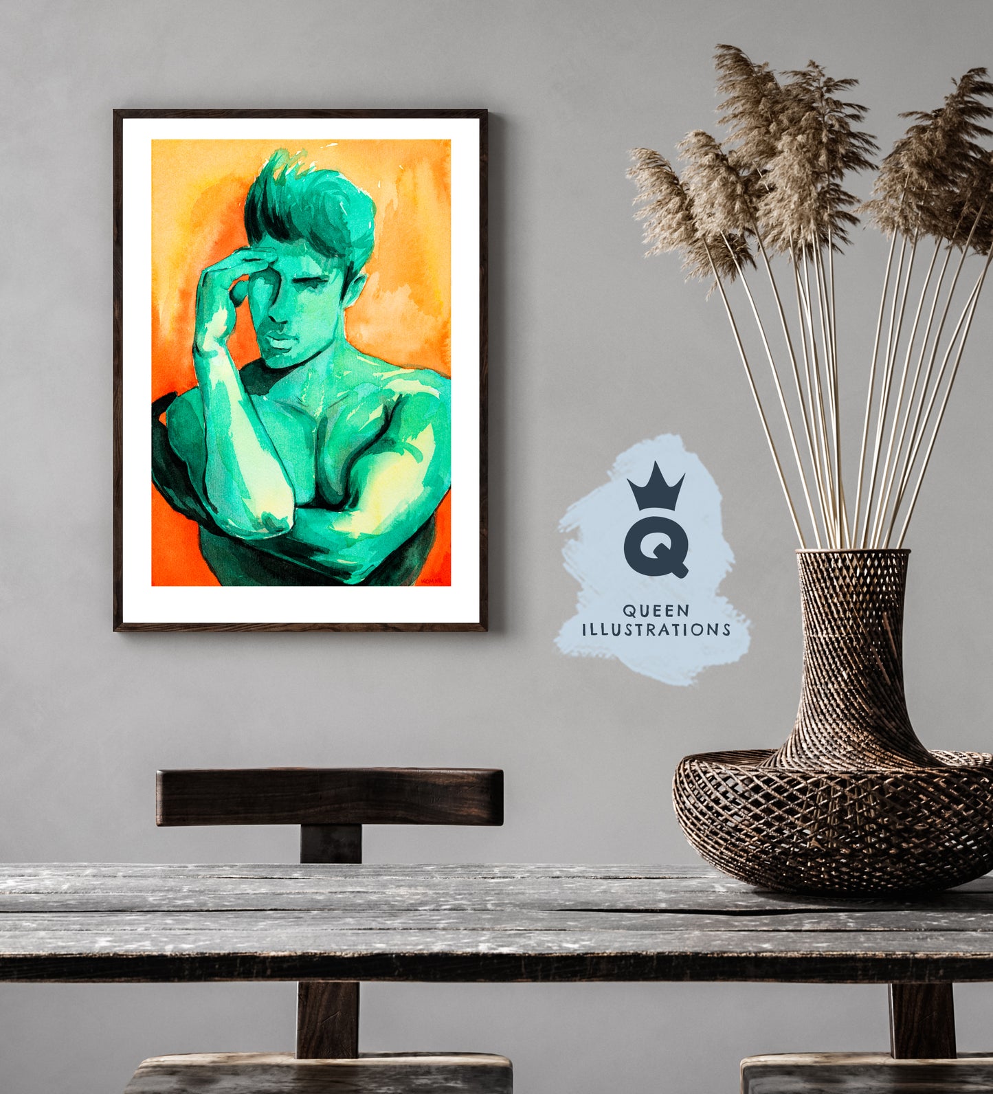 gay art, nude male body, watercolour painting, gay gift ideas,