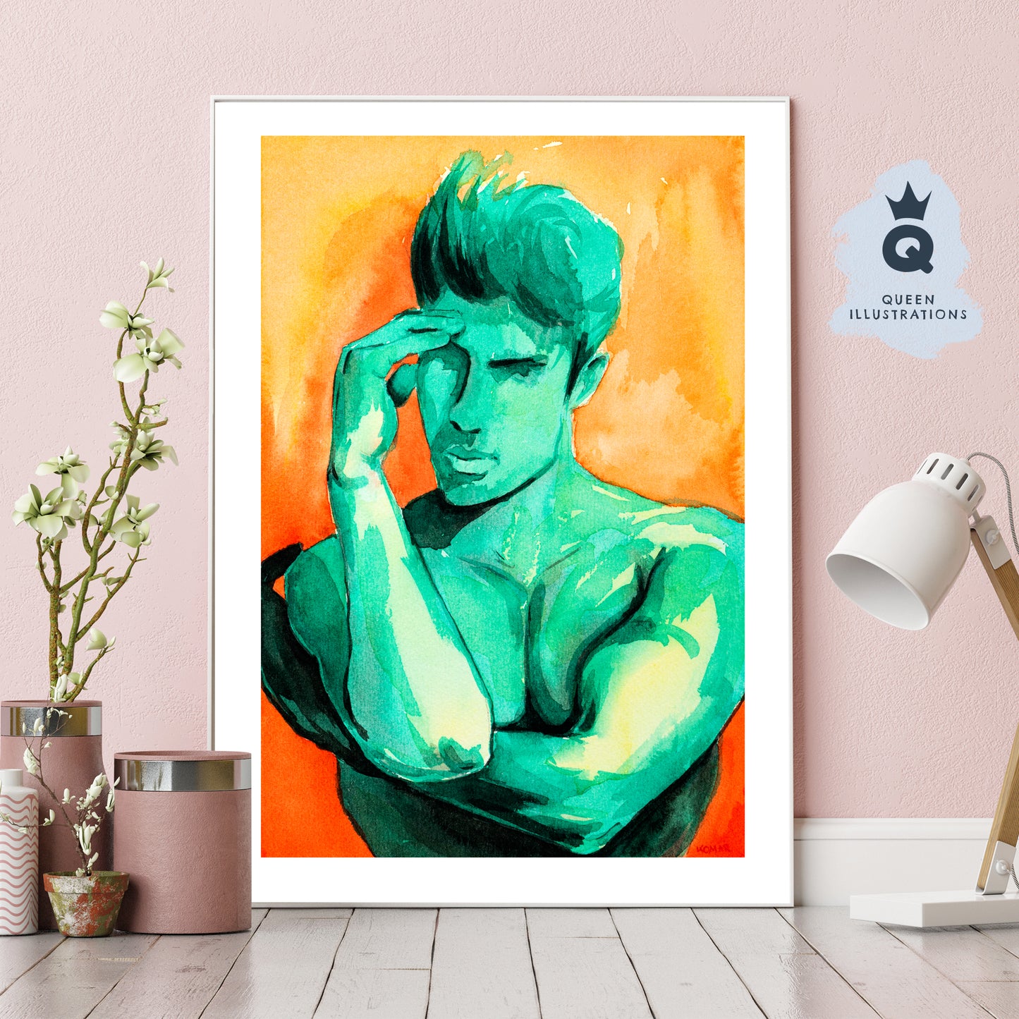 gay art, nude male body, watercolour painting, gay gift ideas,