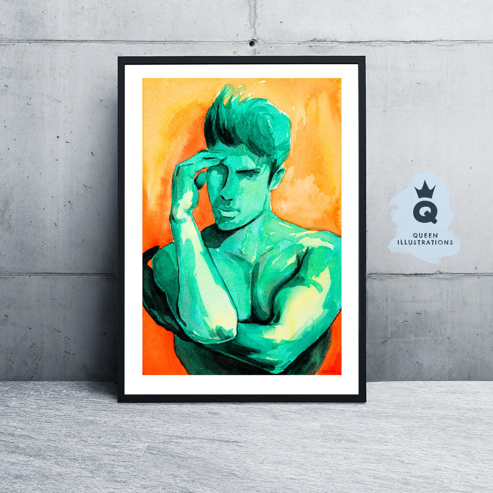 gay art, nude male body, watercolour painting, gay gift ideas,