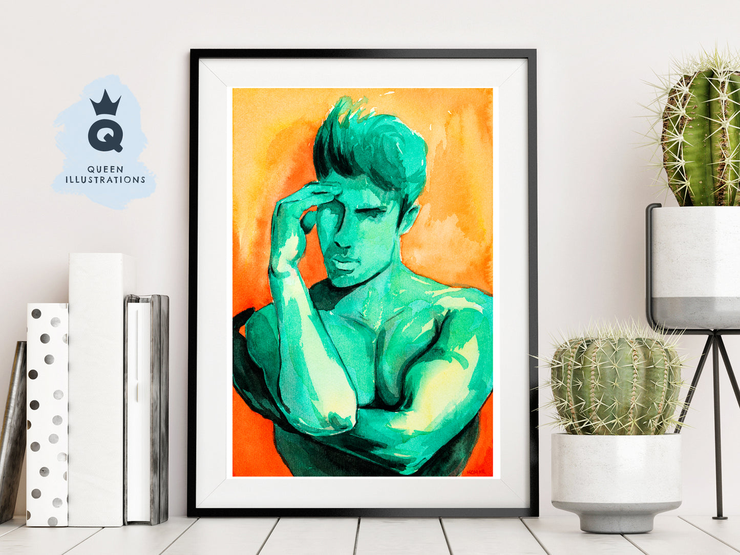 gay art, nude male body, watercolour painting, gay gift ideas,