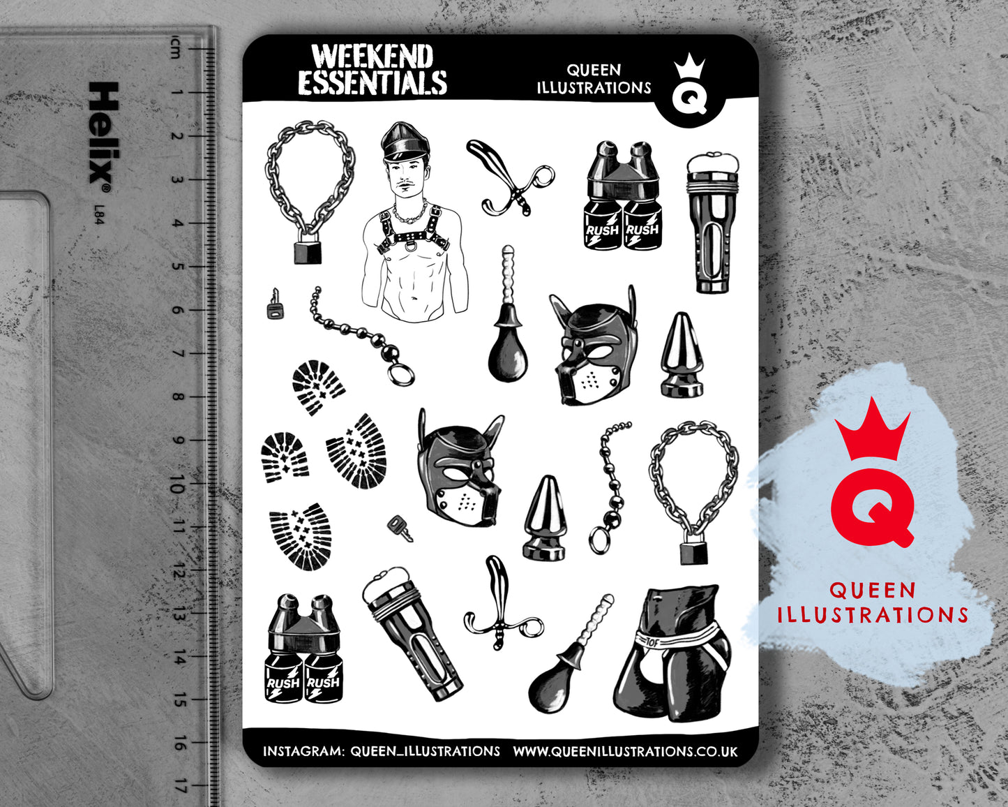 "WEEKEND ESSENTIALS" GAY FETISH STICKER SHEET