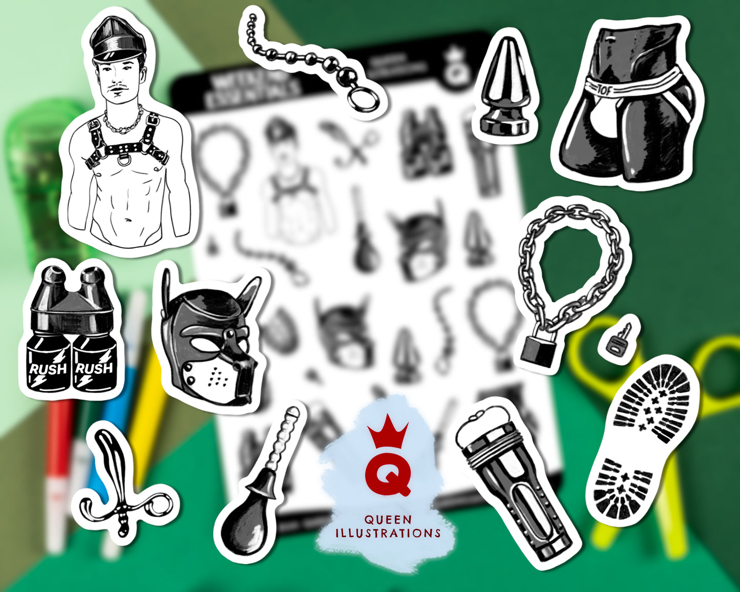 "WEEKEND ESSENTIALS" GAY FETISH STICKER SHEET