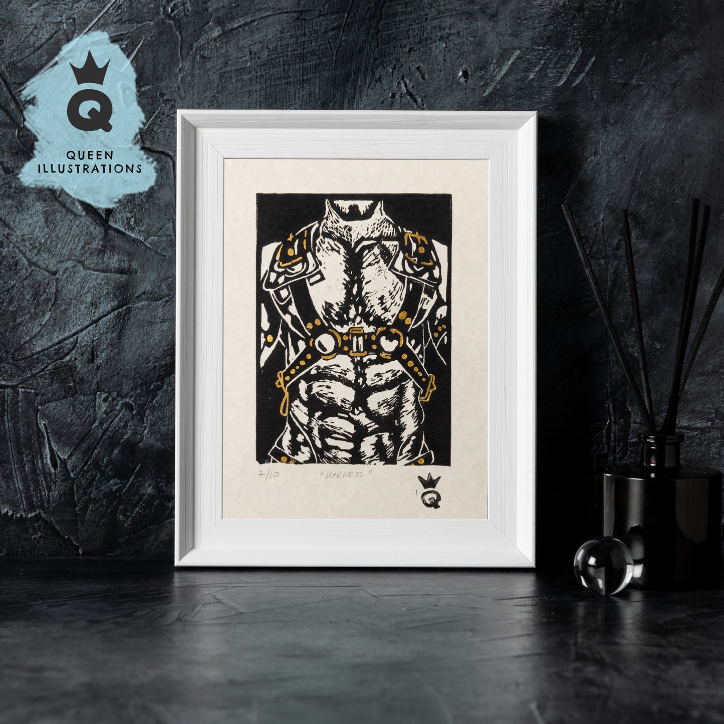 gay art, nude male body, traditional linocut print, gay gift ideas,