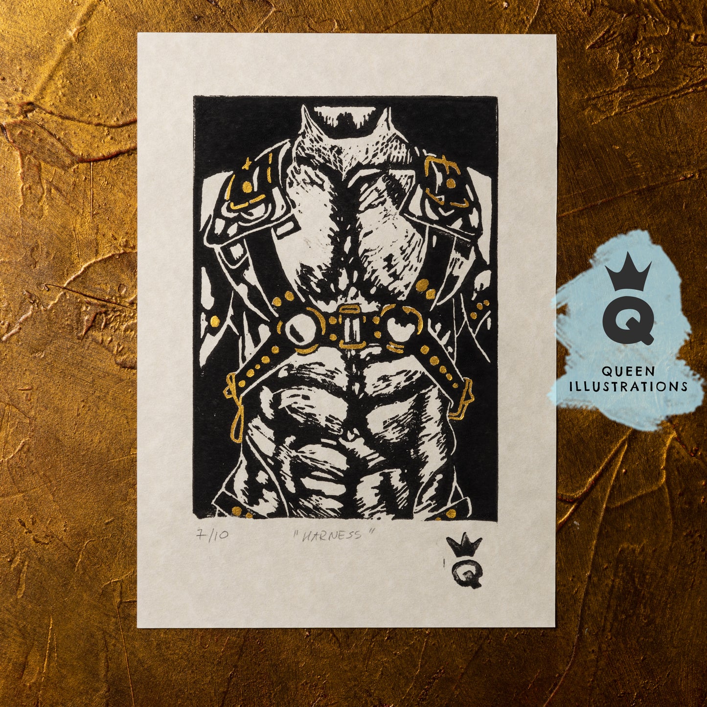 gay art, nude male body, traditional linocut print, gay gift ideas,