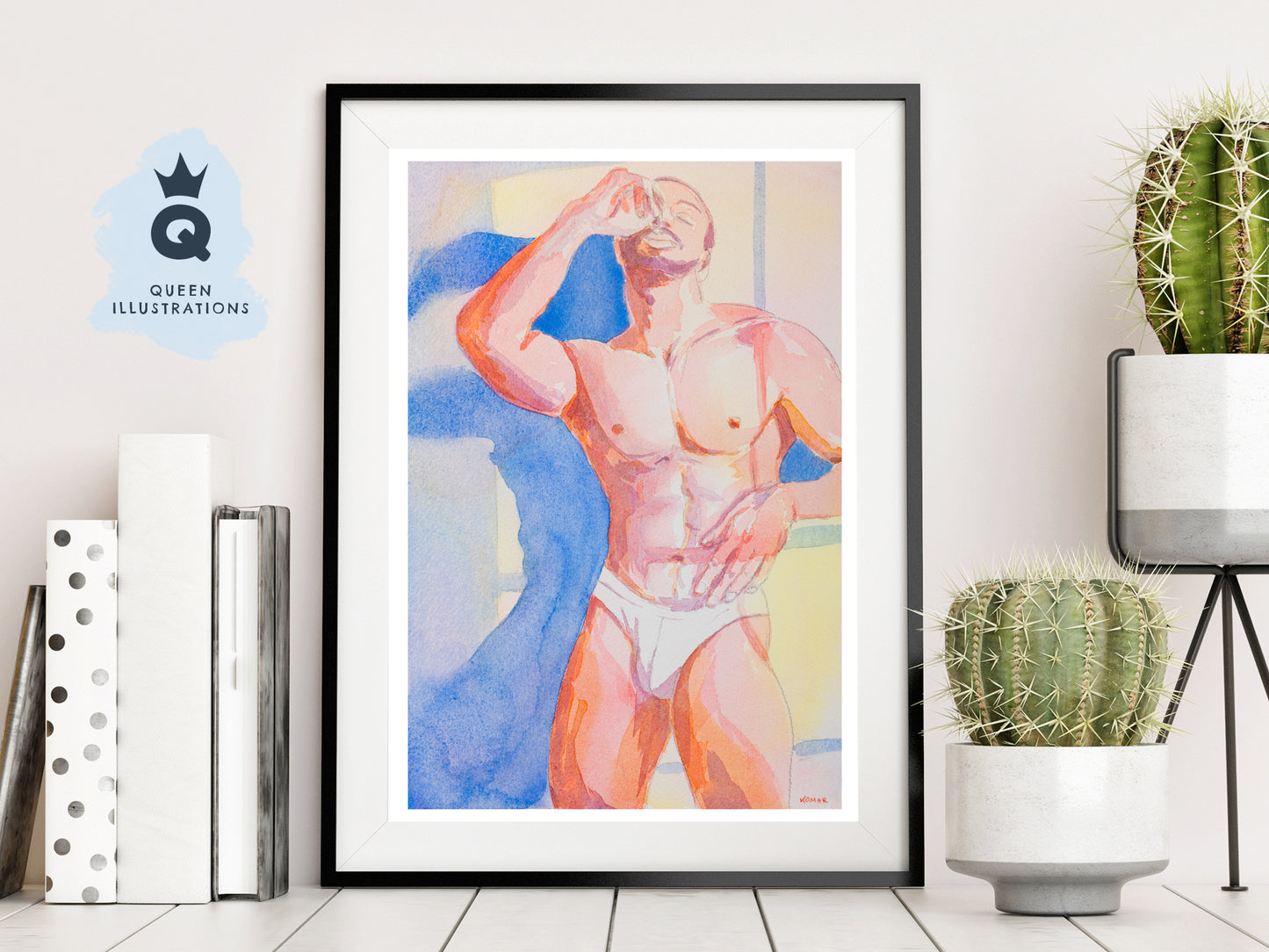 gay art, nude male body, watercolour painting, gay gift ideas,