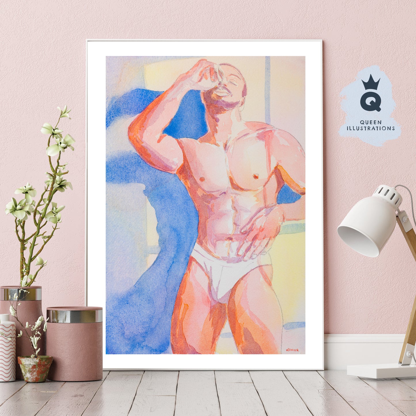 gay art, nude male body, watercolour painting, gay gift ideas,