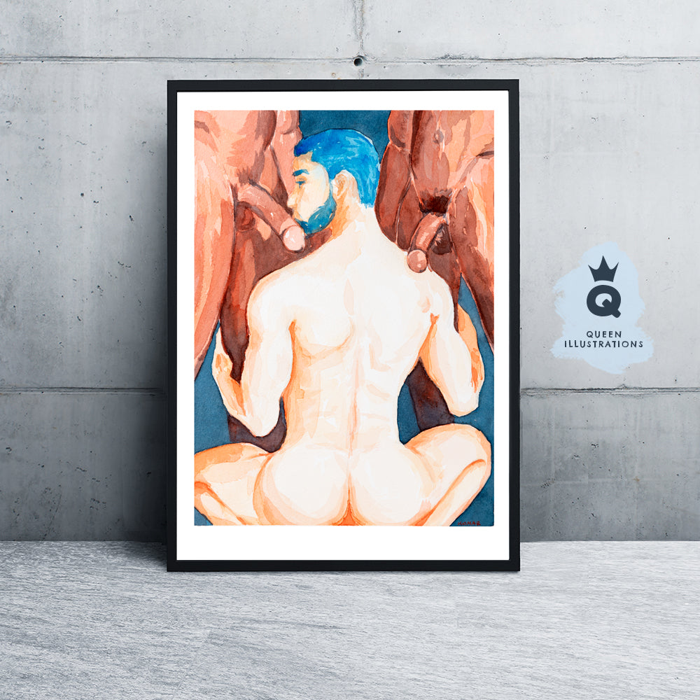 gay art, nude male body, watercolour painting, gay gift ideas, porn art, gay threesome, sexy guys sucking dick