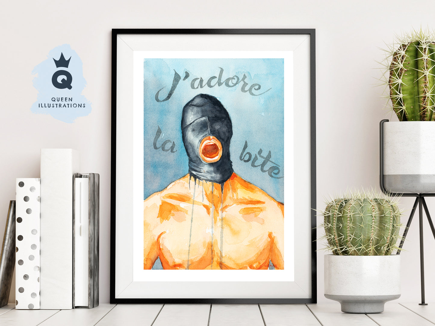anonymous cock sucking in a face mask. porn art, gay porn art print