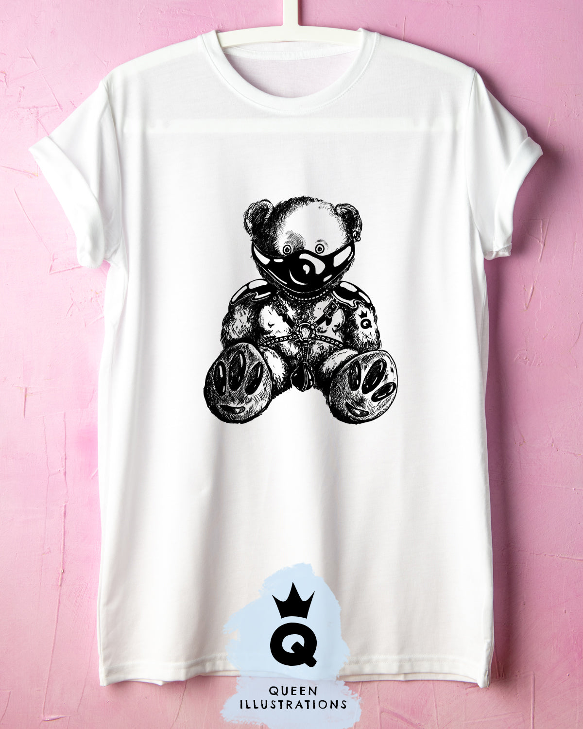 Bear wearing gear, face mask and harness, Gay T-shirt, pride shirt, pride outfit for gay, leather guy, master daddy, kinky bdsm