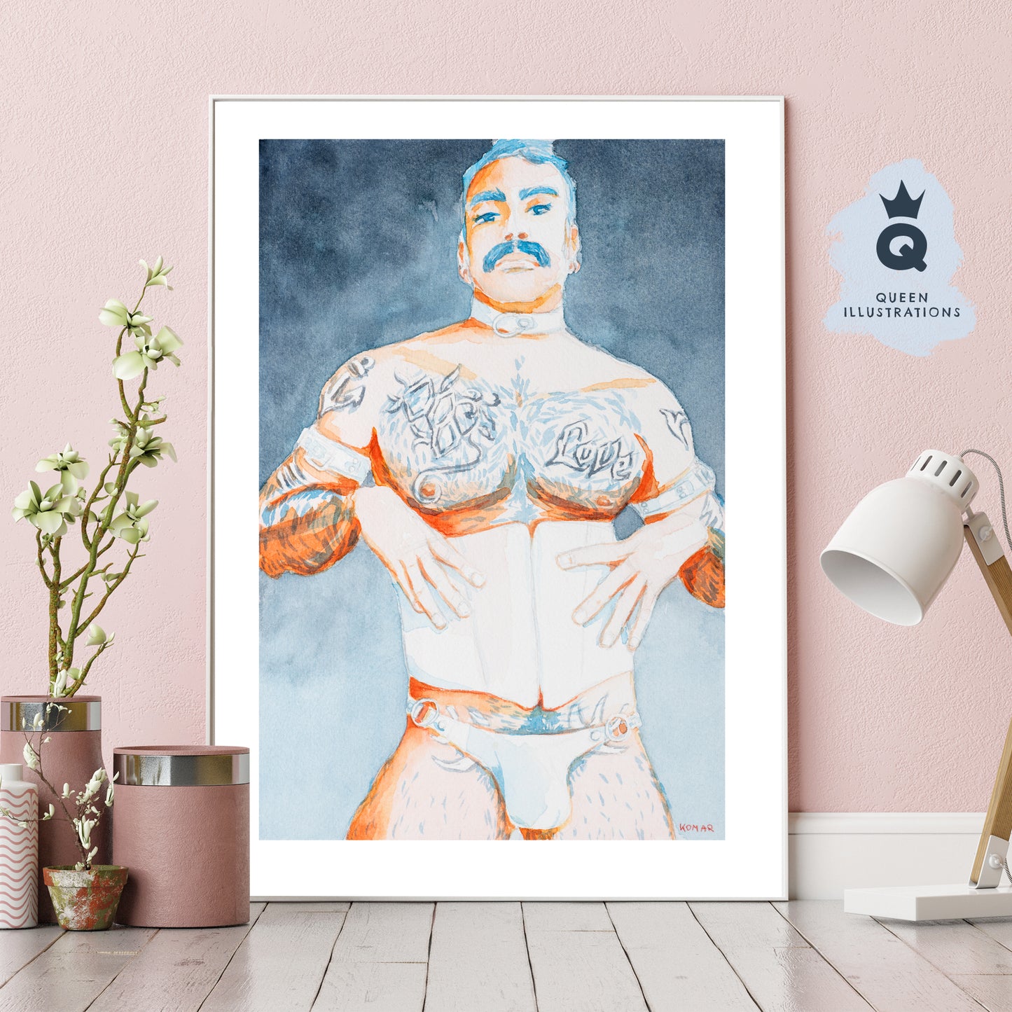 gay art, nude male body, watercolour painting, gay gift ideas,