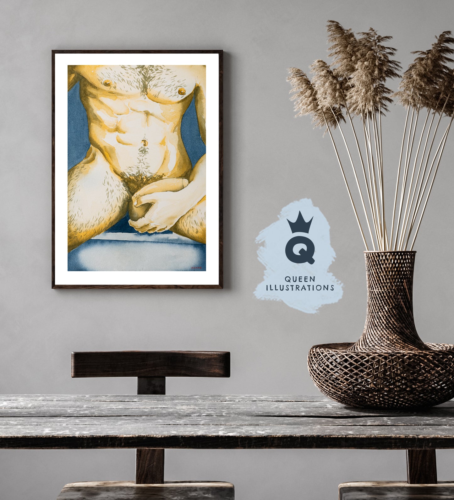 gay art, nude male body, watercolour painting, gay gift ideas,