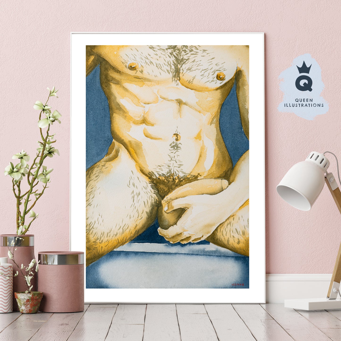 gay art, nude male body, watercolour painting, gay gift ideas,