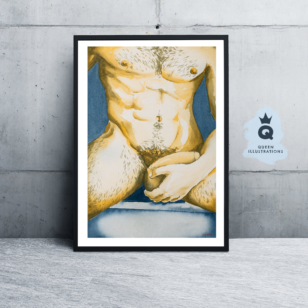 gay art, nude male body, watercolour painting, gay gift ideas,