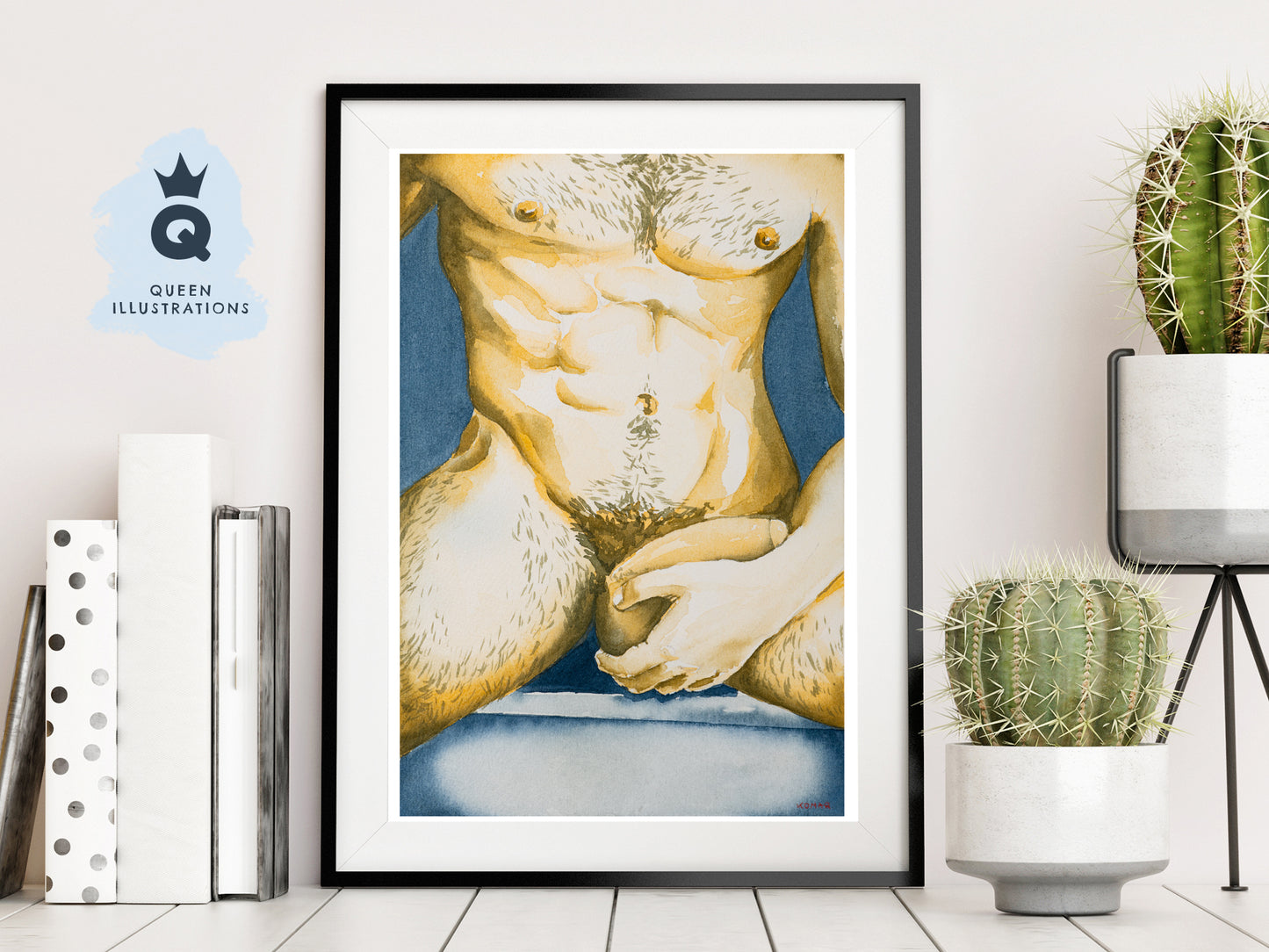 gay art, nude male body, watercolour painting, gay gift ideas,