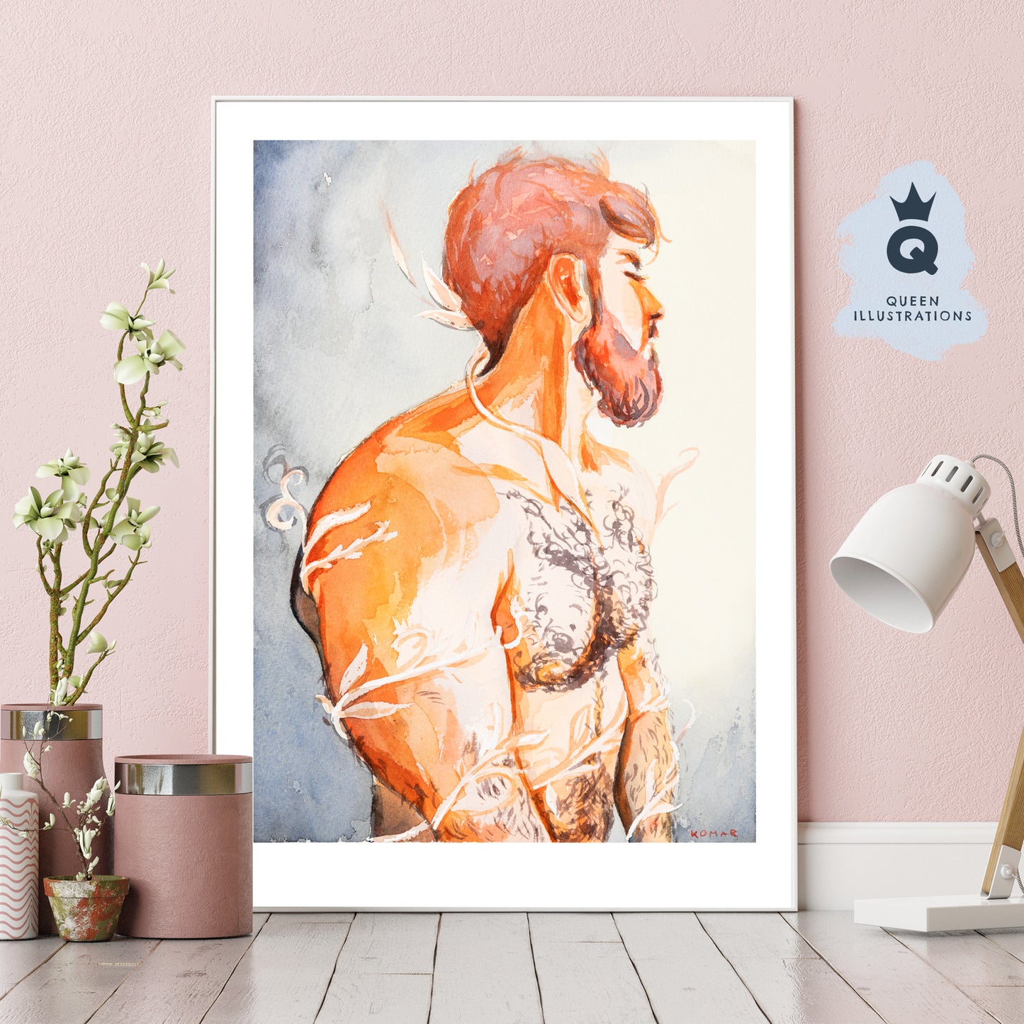 gay art, nude male body, watercolour painting, gay gift ideas,