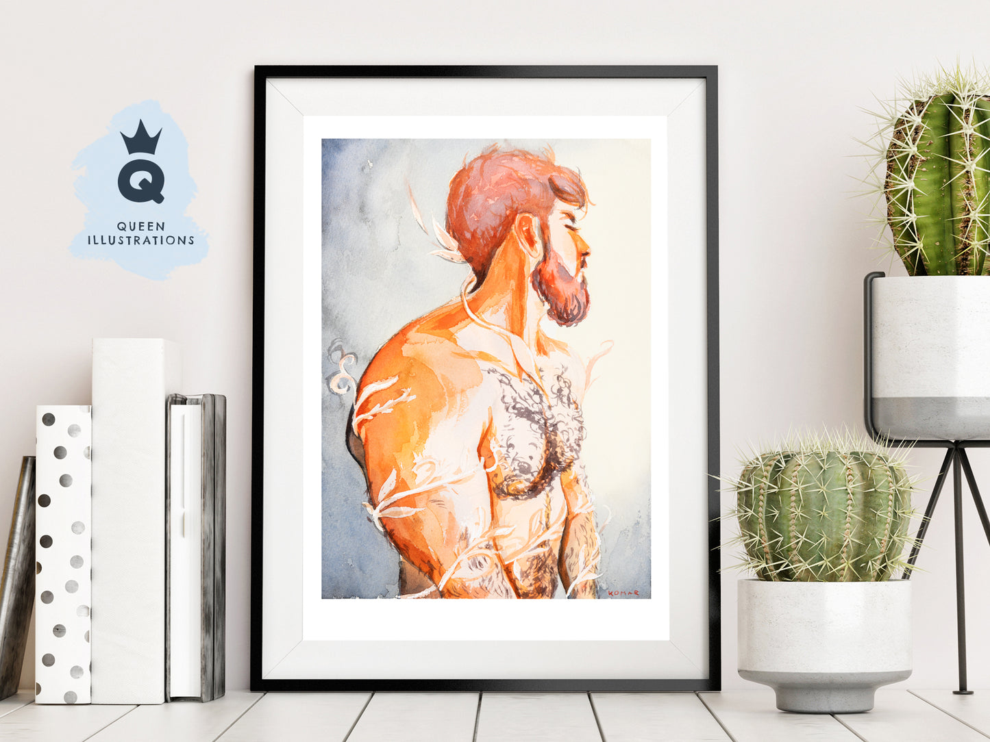 gay art, nude male body, watercolour painting, gay gift ideas,