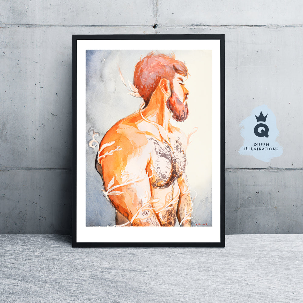 gay art, nude male body, watercolour painting, gay gift ideas,