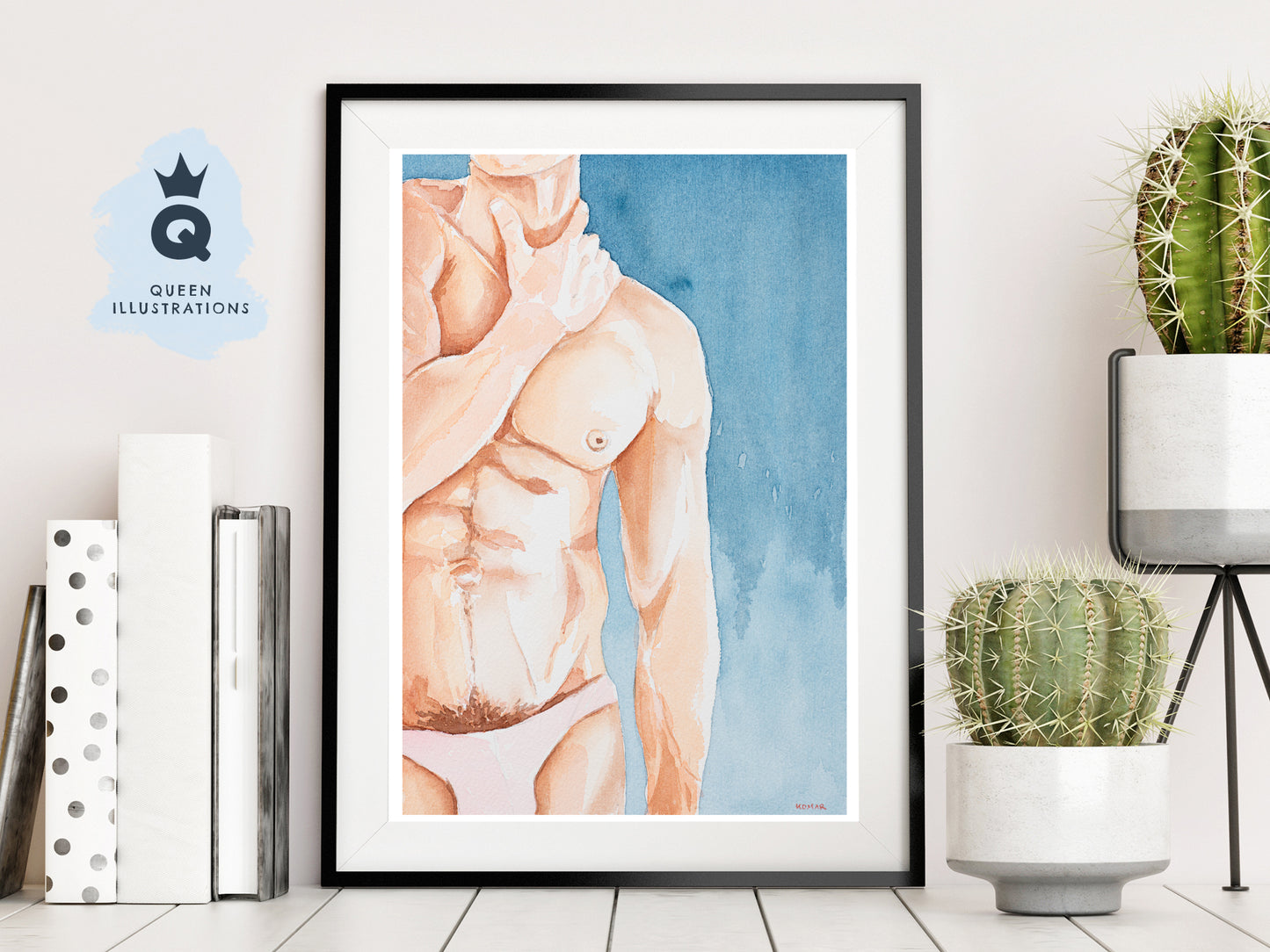 gay art, nude male body, watercolour painting, gay gift ideas,