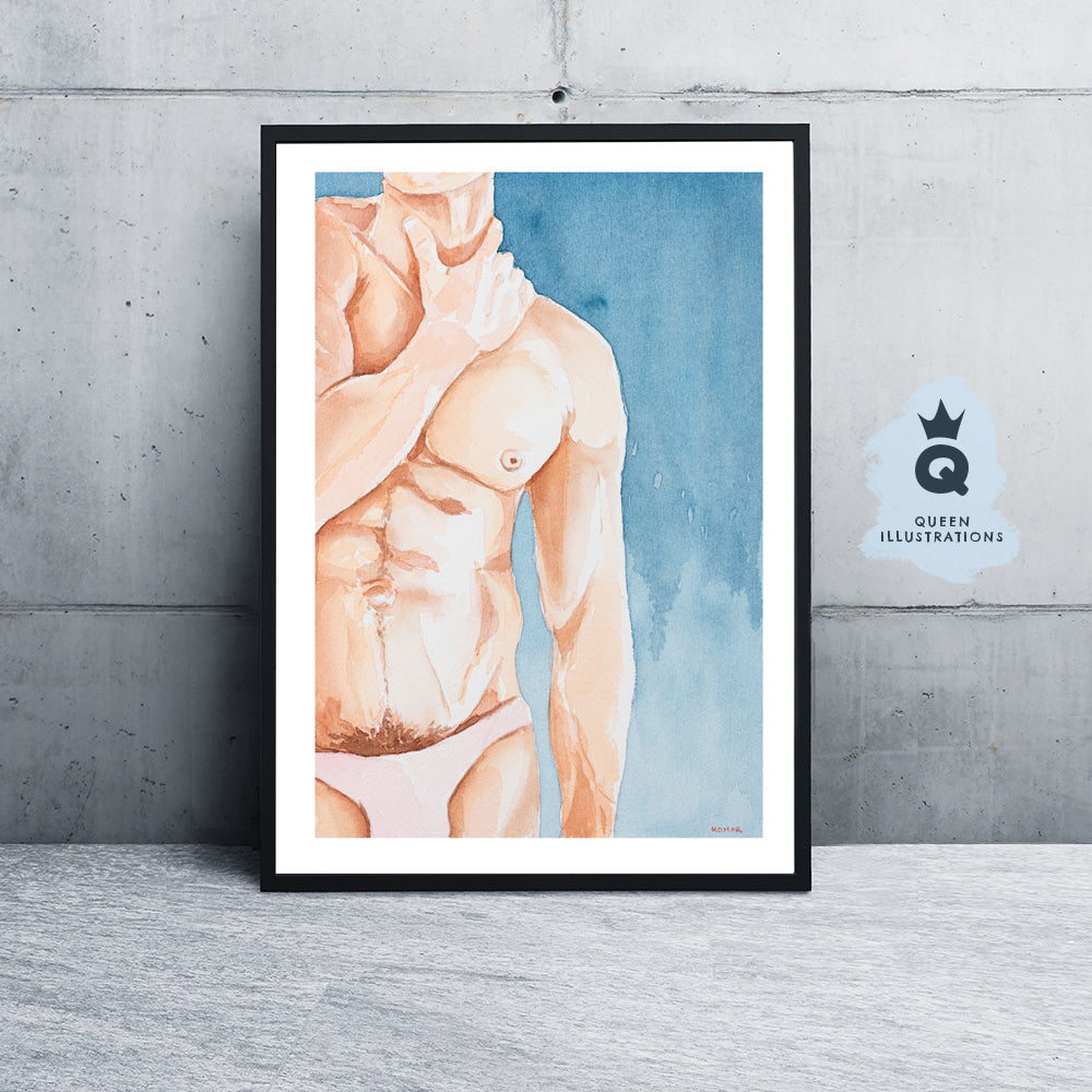 gay art, nude male body, watercolour painting, gay gift ideas,