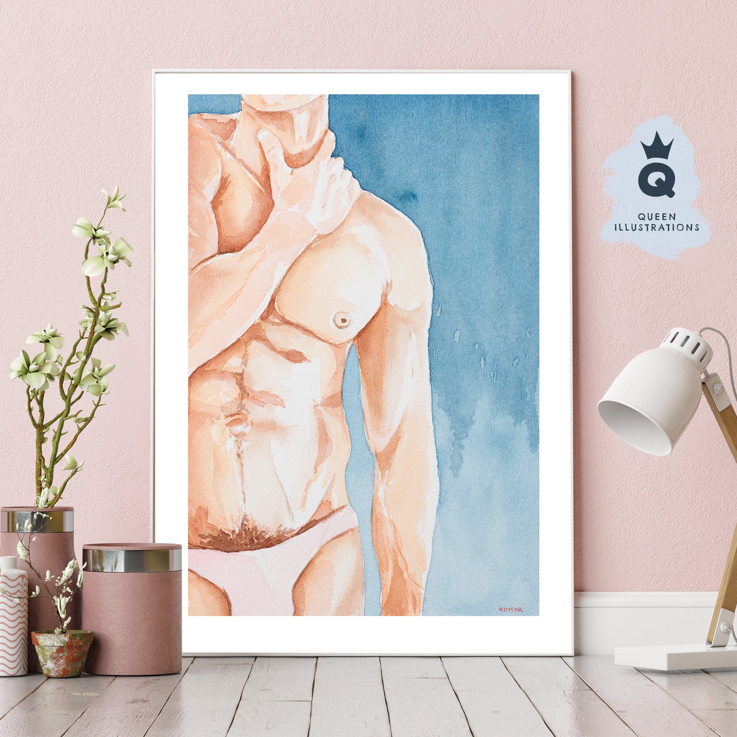 gay art, nude male body, watercolour painting, gay gift ideas,