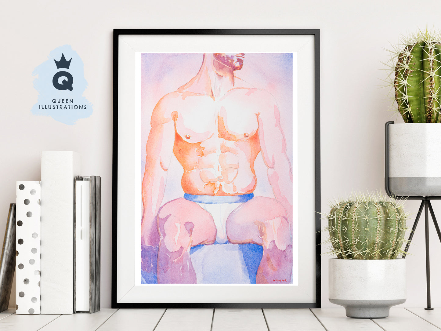 gay art, nude male body, watercolour painting, gay gift ideas,
