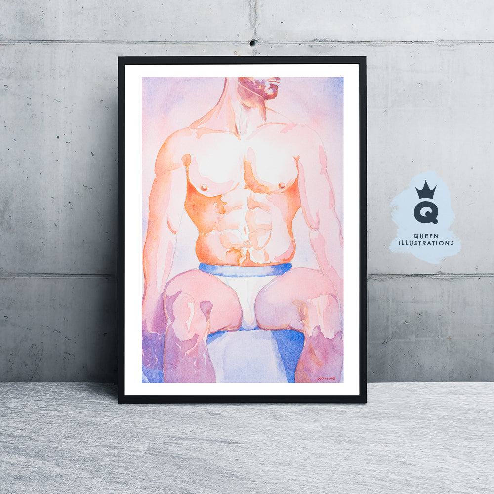 gay art, nude male body, watercolour painting, gay gift ideas,
