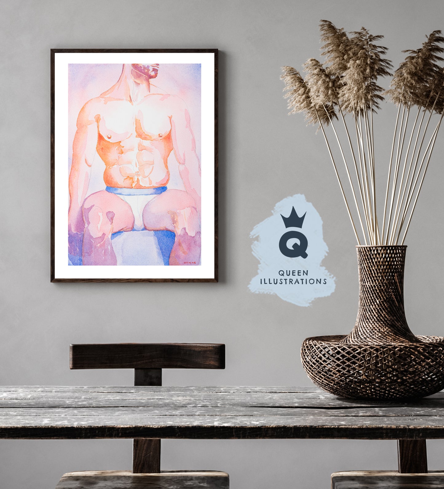 gay art, nude male body, watercolour painting, gay gift ideas,