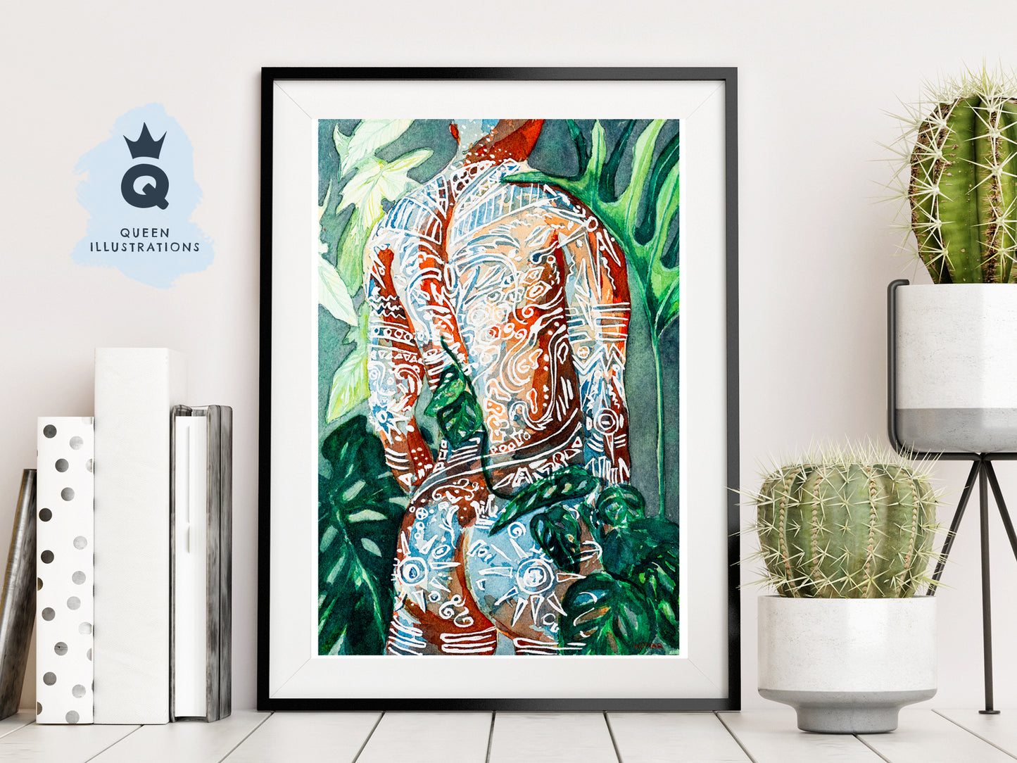 gay art, nude male body, watercolour painting, gay gift ideas, plants and tattoos, plant daddy