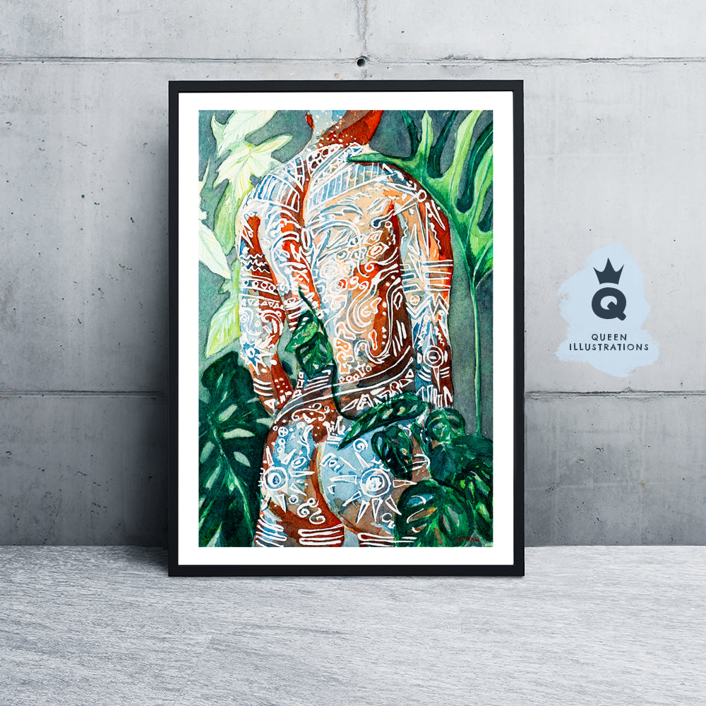 gay art, nude male body, watercolour painting, gay gift ideas, plants and tattoos, plant daddy